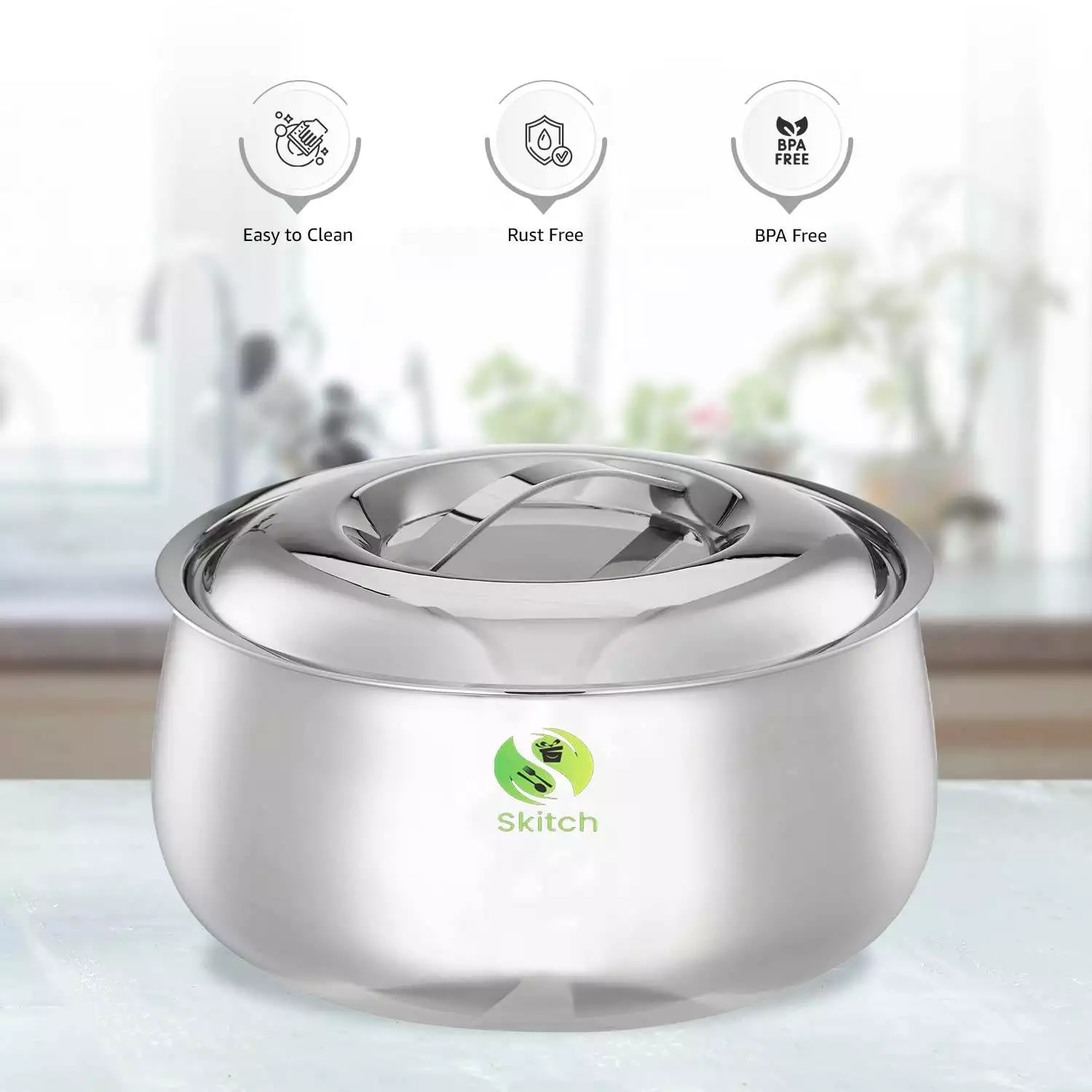 Skitch® Stainless Steel Double Wall Casserole with Lid - 1500 ml | Insulated Thermal Serving Hot Case for Hot Food - Image 5