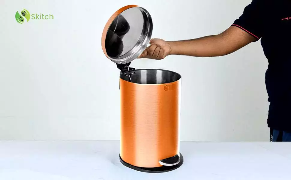 Skitch® Stainless Steel Pedal Dustbin | Round Shape Lid Dustbin (15 Ltr, Rose Gold) - Image 2